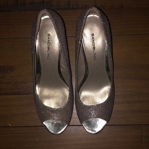 Sparkly peep toe heels